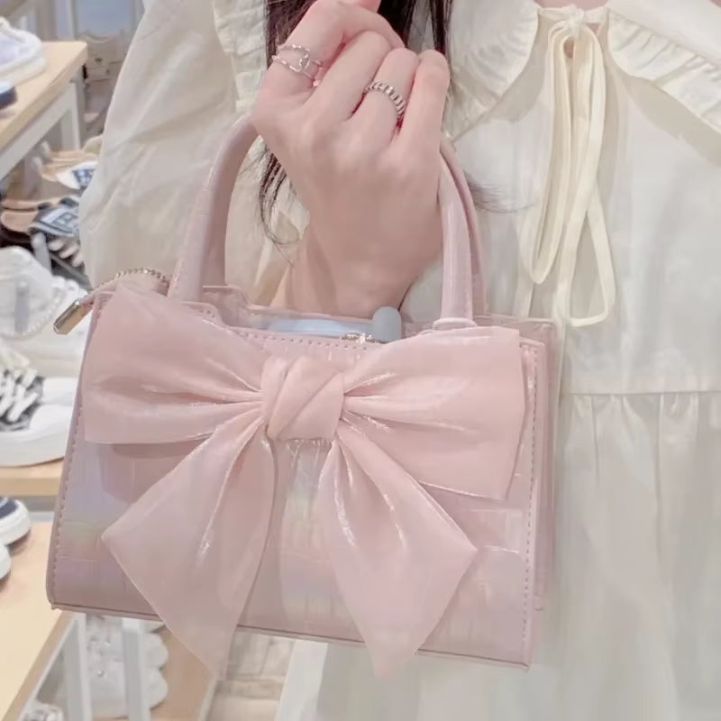 Fashion Women'S Clutch Purse Handbags Summer Pink Bowknot Female Underarm Bags Sweet Girl'S Small Square Shoulder Messenger Bag