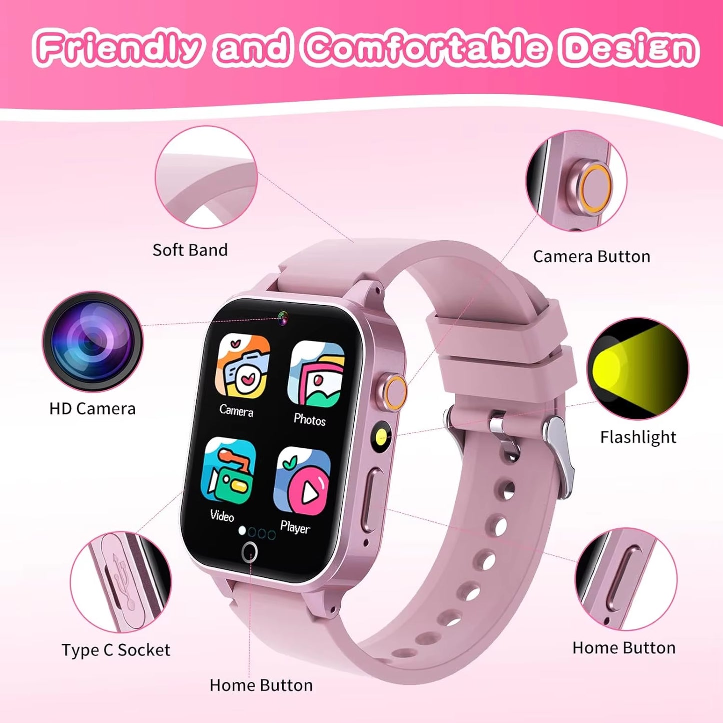 2024 Smart Watch Kids HD Touch Screen 26 Games Smartwatch Video Camera Music Audiostory Learn Card Educational Watch Boy Girl