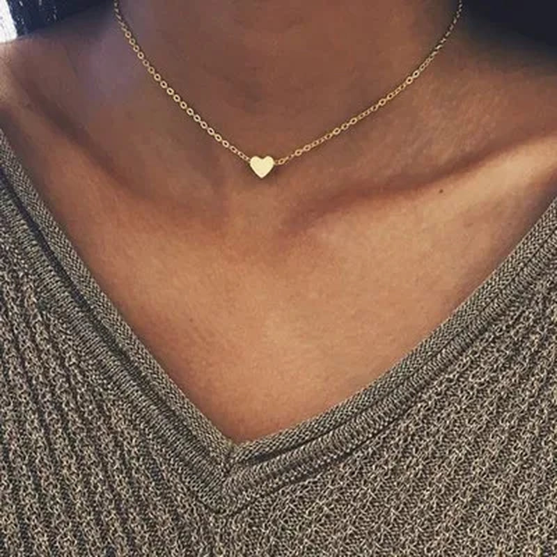 Simple Pearl Choker Necklaces for Women Fashion Double Layer Chain Small Love Heart Pendant Necklace Jewelry Gift Wholesale