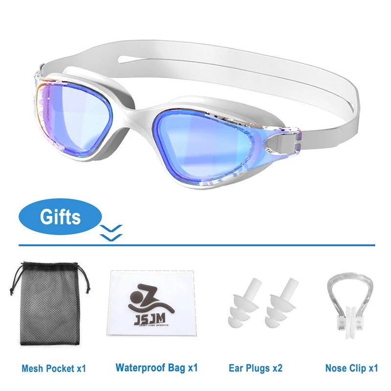 JSJM New Swimming Goggles HD Anti-Fog Professional Swimming Glasses Silicone Anti-Uv Adjustable Swimming Goggles Unisex Adults