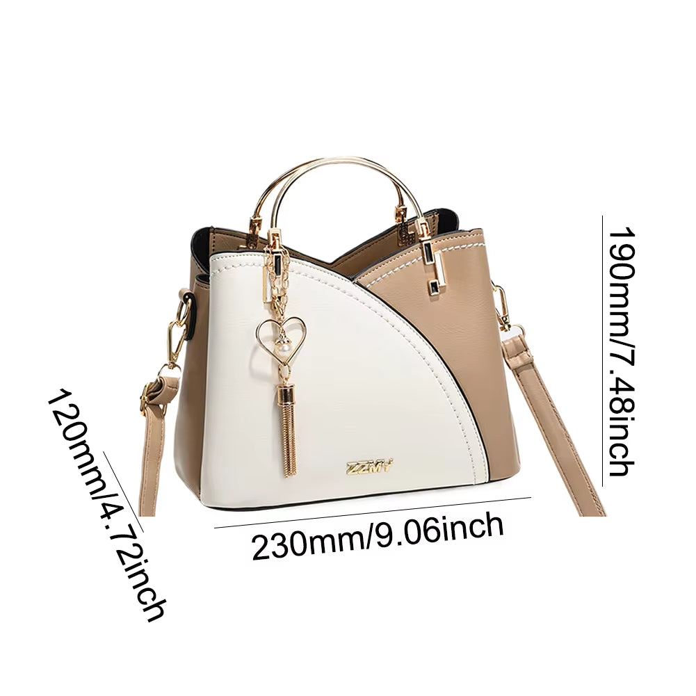 Contrast Color Designer Handbag Large Capacity Casual Commuter Handbag with Tassel Crossbody Bag Top Handle Bag for Women