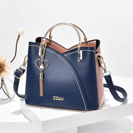 Contrast Color Designer Handbag Large Capacity Casual Commuter Handbag with Tassel Crossbody Bag Top Handle Bag for Women