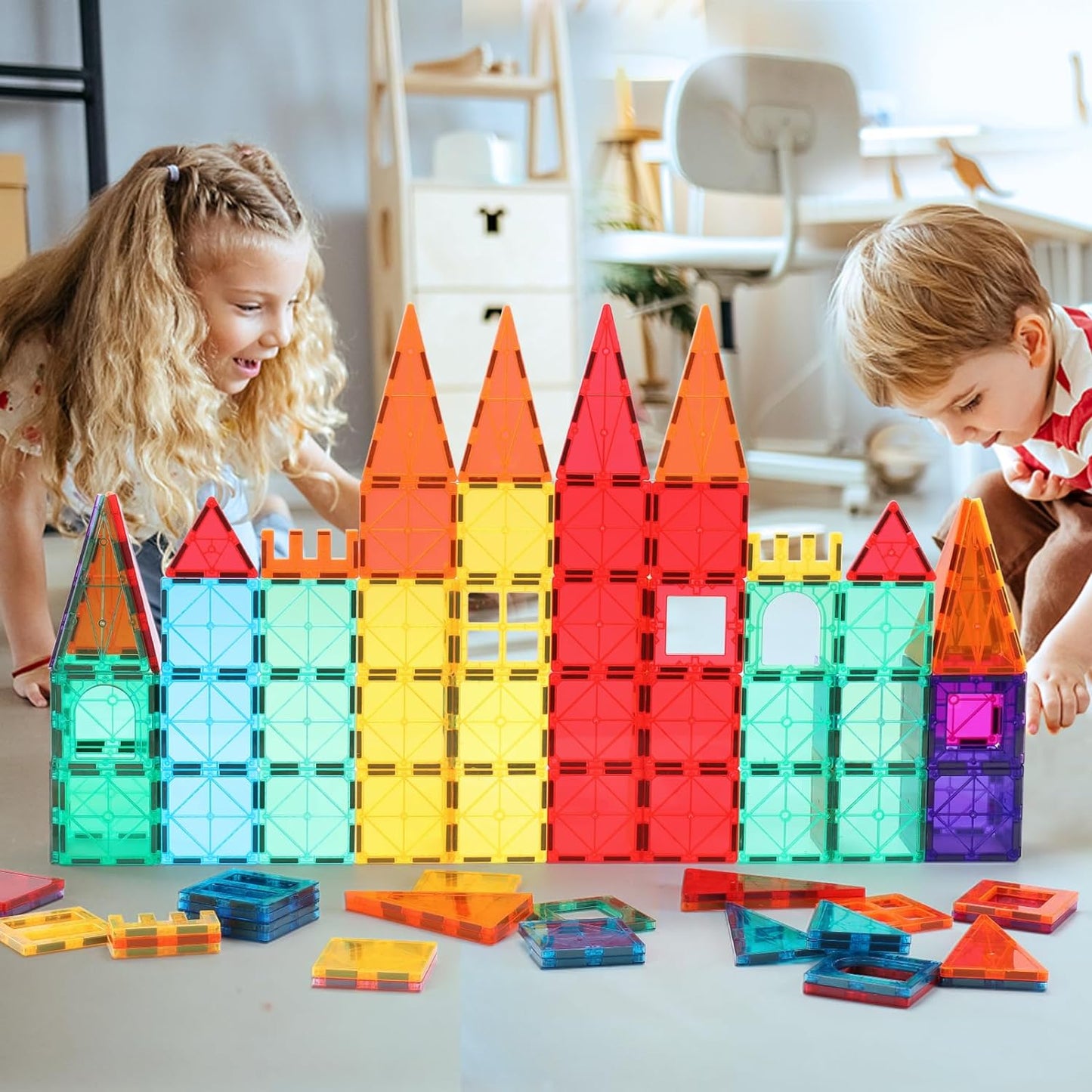 Magnetic Building Tiles for Kids,104Pcs Educational Magnetic Stacking Blocks, Magnets Construction Toys,Stem Toys Christmas Toy Gift for Toddlers,Kids Boys and Girls 3 4 5 6 7 8 9+Year Old