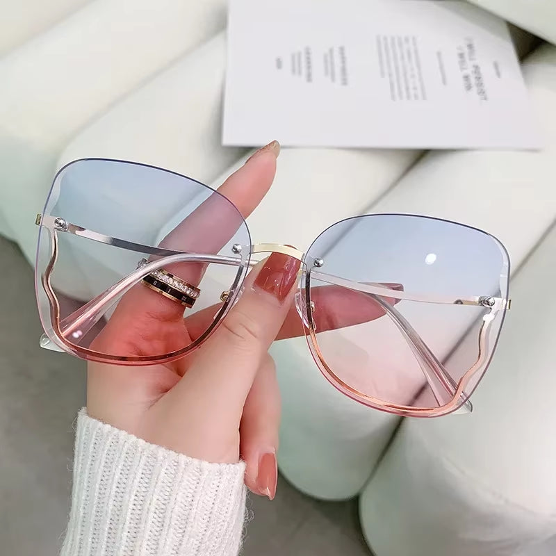 Square Sunglasses Woman Fashion Rimless Gradient Sun Glasses Brand Designer Ladies Frameless Gradient Mirror Shades Eyeglasses