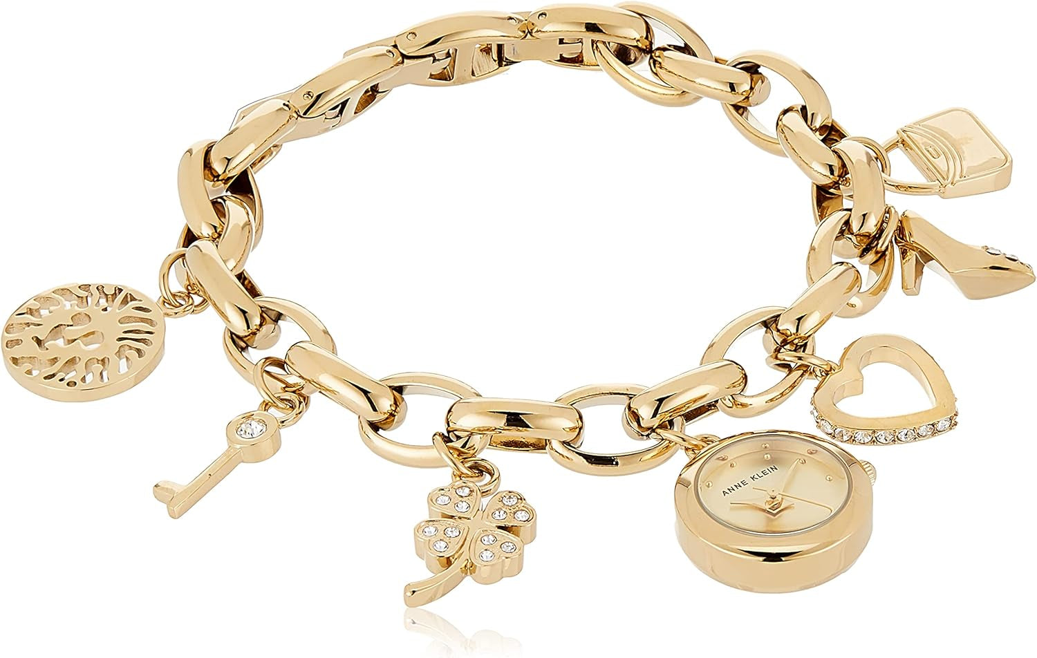 Women'S Premium Crystal Accented Gold-Tone Charm Bracelet Watch, 10/7604CHRM