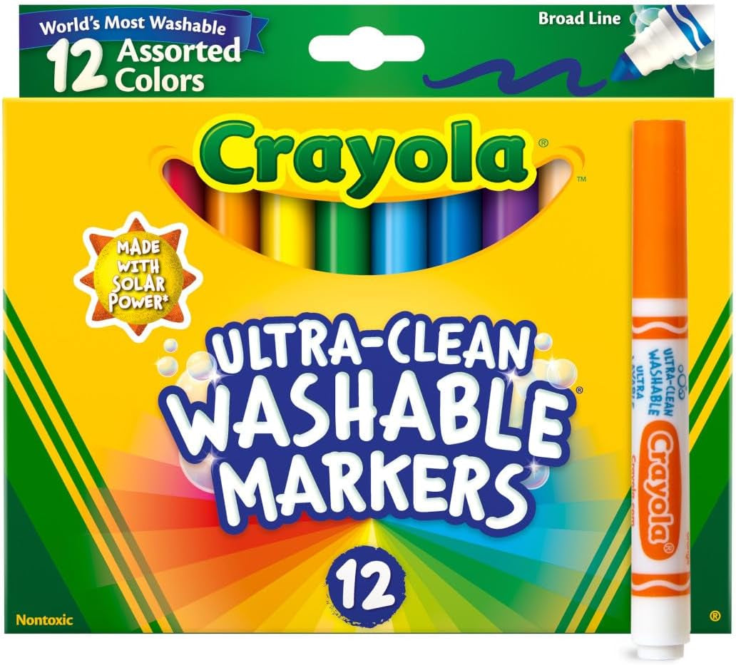 Broad Line Markers (12Ct), Washable Markers for Kids, Classroom Supplies for Teachers, Kids Back to School Supplies, 3+