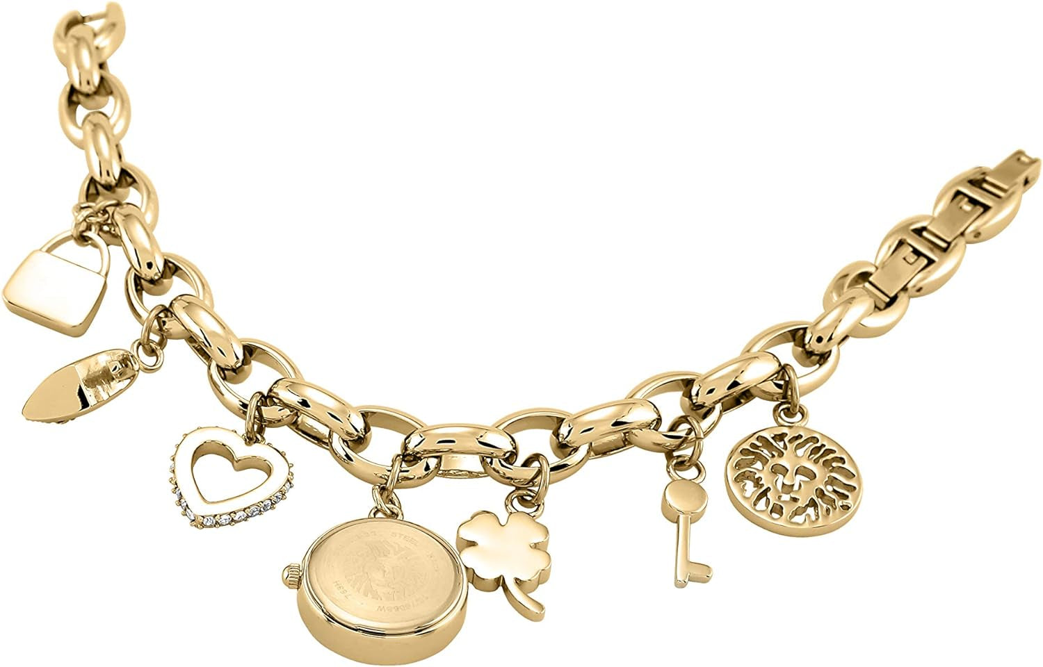 Women'S Premium Crystal Accented Gold-Tone Charm Bracelet Watch, 10/7604CHRM