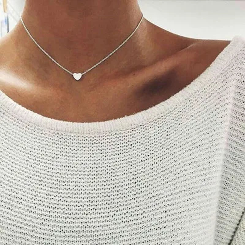 Simple Pearl Choker Necklaces for Women Fashion Double Layer Chain Small Love Heart Pendant Necklace Jewelry Gift Wholesale