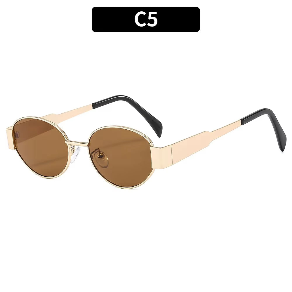 Metal Frame Oval Sunglasses Women Fashion Simple Eyewear Women High Quality Retro 2024 Glasses Female Gafas De Sol Mujer