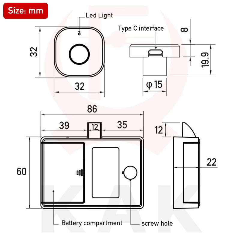 KAK Biometric Fingerprint Lock Black Keyless Cabinet Lock Smart Drawer Locks Anti-Theft Door Lock Long Standby Time Door Hardwar