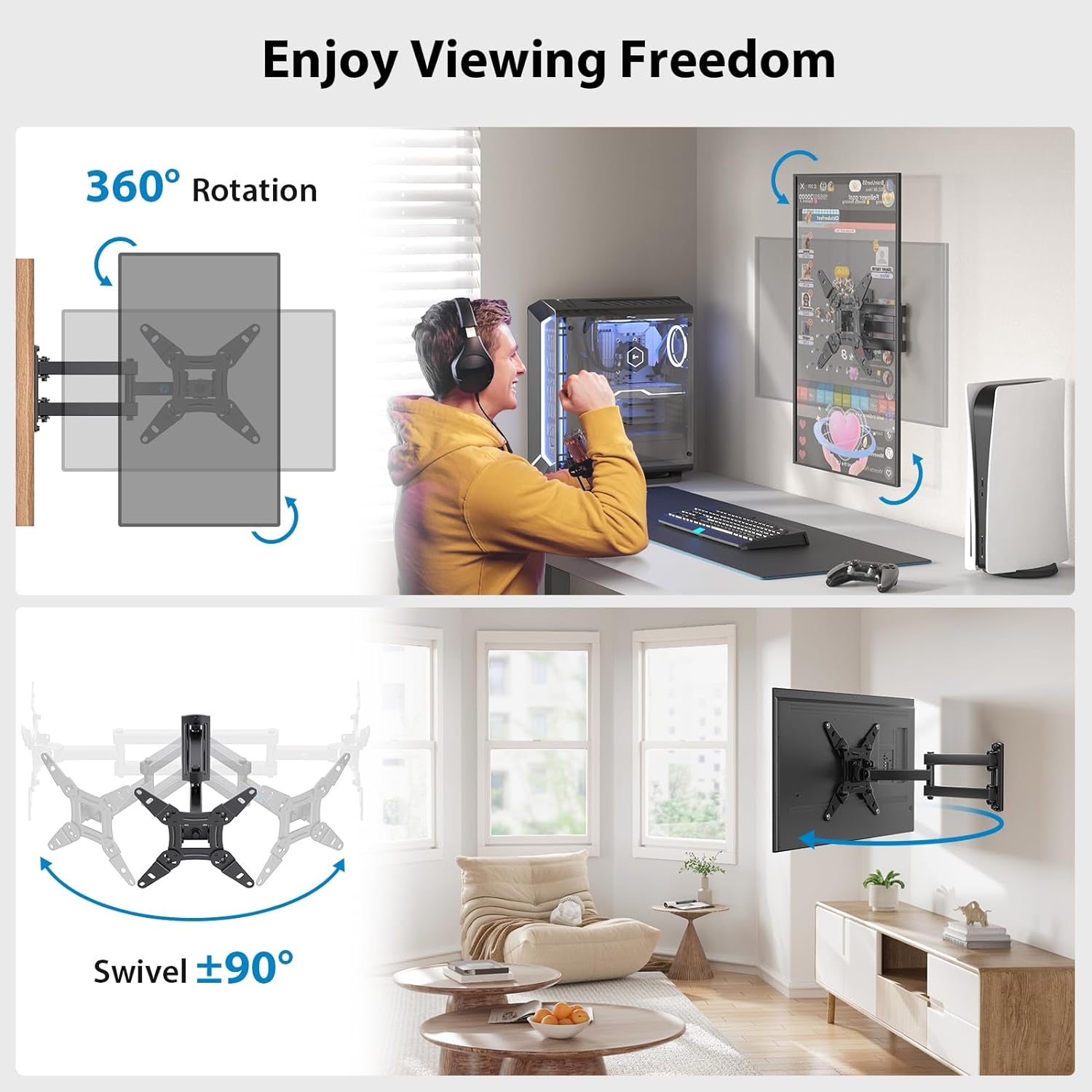 Full Motion TV Monitor Wall Mount Bracket Articulating Arms Swivel Tilt Extension Rotation for Most 13-42 Inch LED LCD Flat Curved Screen Tvs & Monitors, Max VESA 200X200Mm up to 44Lbs by