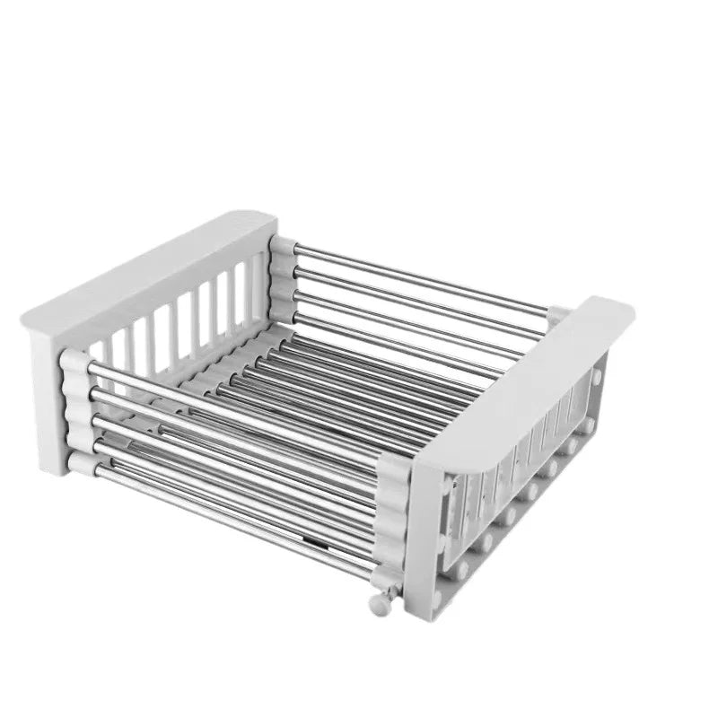 Kitchen Sink Rack Drain Rack Stainless Steel Vegetable and Fruit Drain Basket Household Thickened Retractable