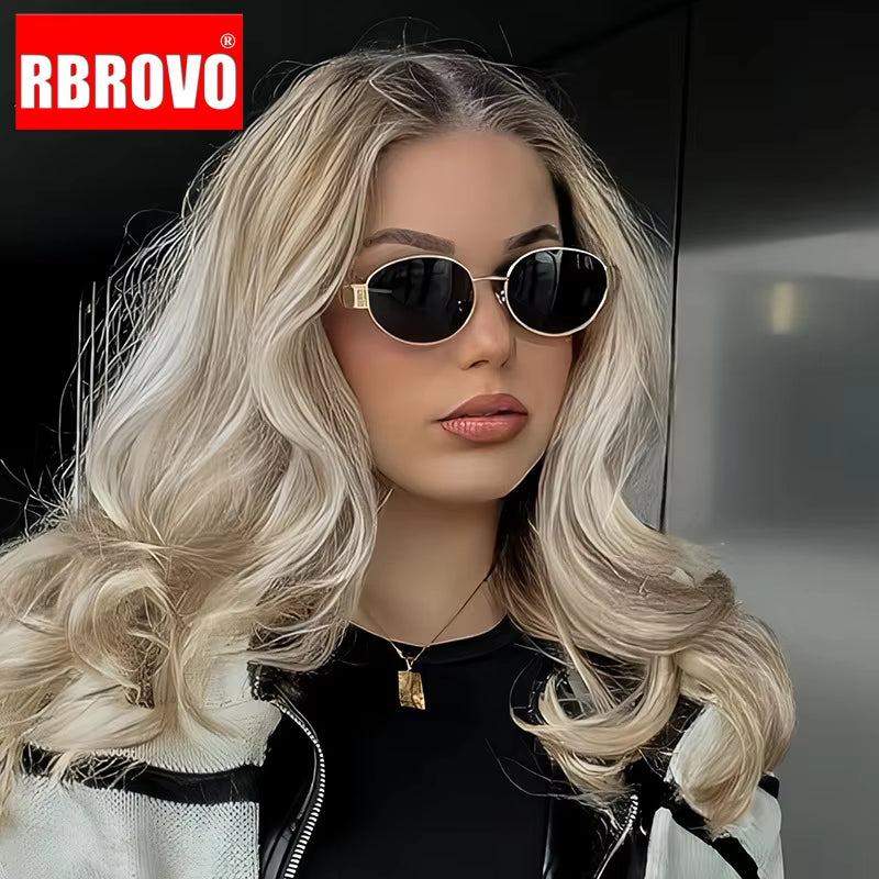 Metal Frame Oval Sunglasses Women Fashion Simple Eyewear Women High Quality Retro 2024 Glasses Female Gafas De Sol Mujer