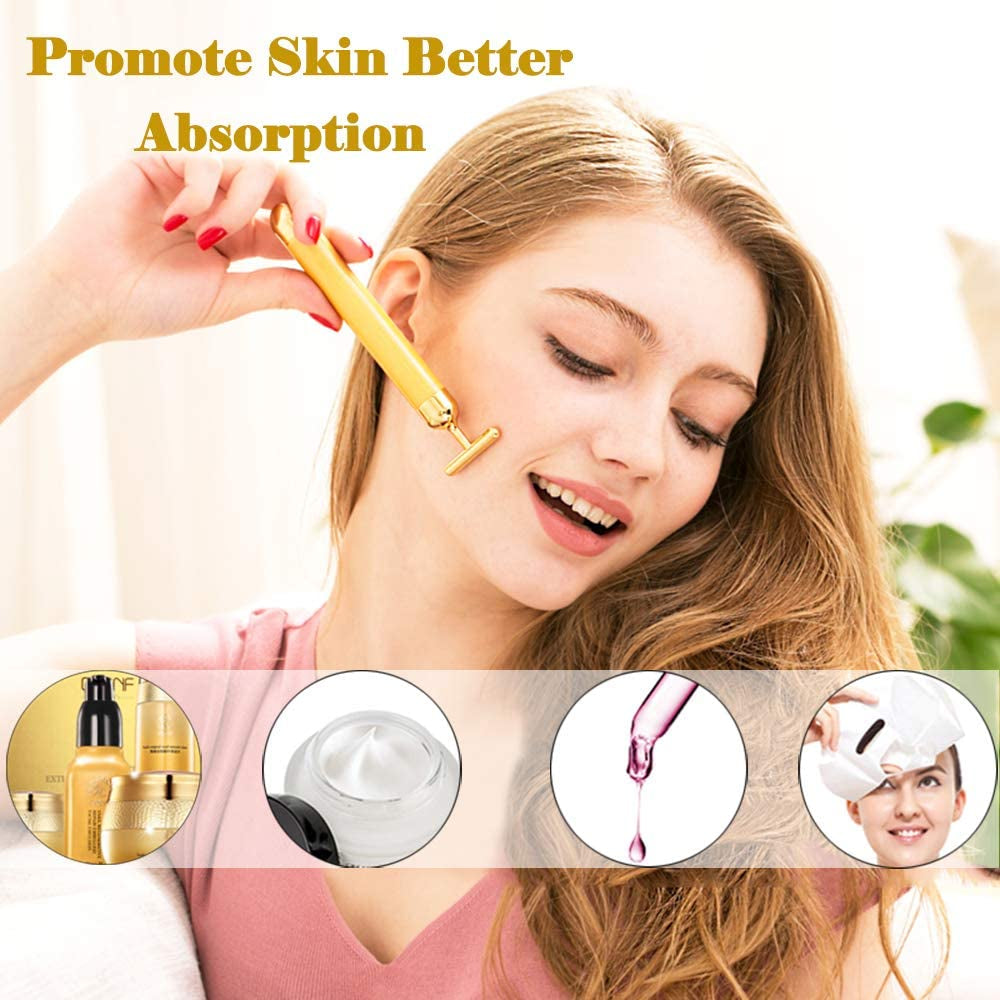 Face Massager Roller Golden 3D Roller Electric Facial Roller and T Shape Facial Roller Massager Kit Face Roller