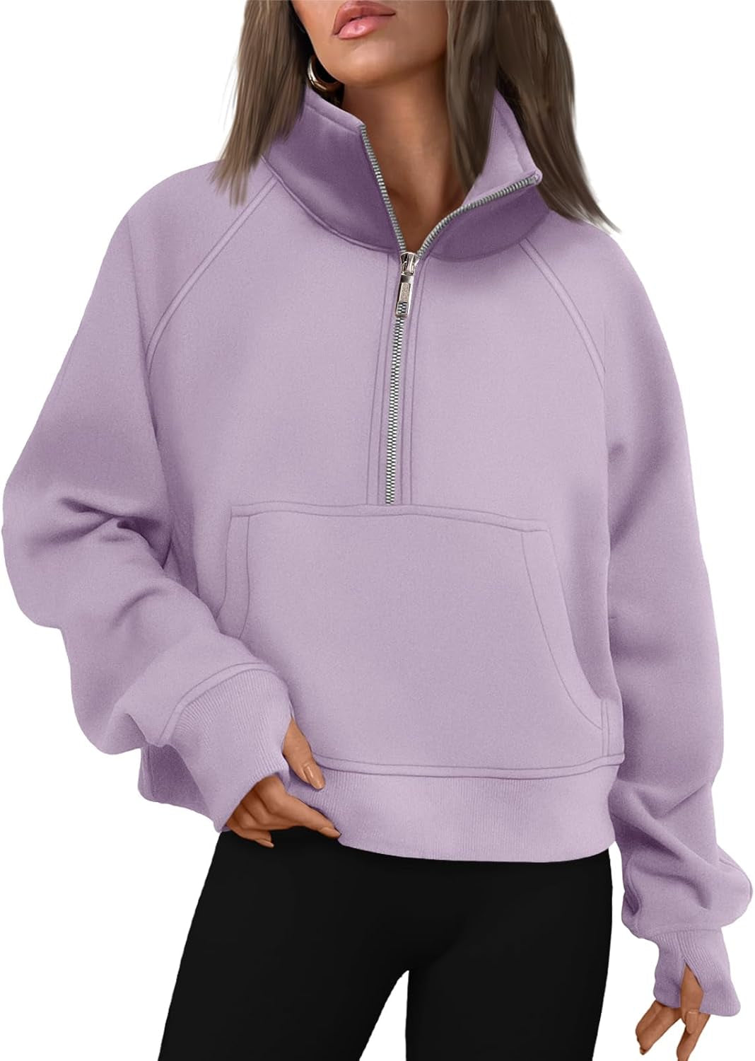 Womens Sweatshirts Half Zip Cropped Pullover Fleece Quarter Zipper Hoodies Fall Outfits Clothes Thumb Hole