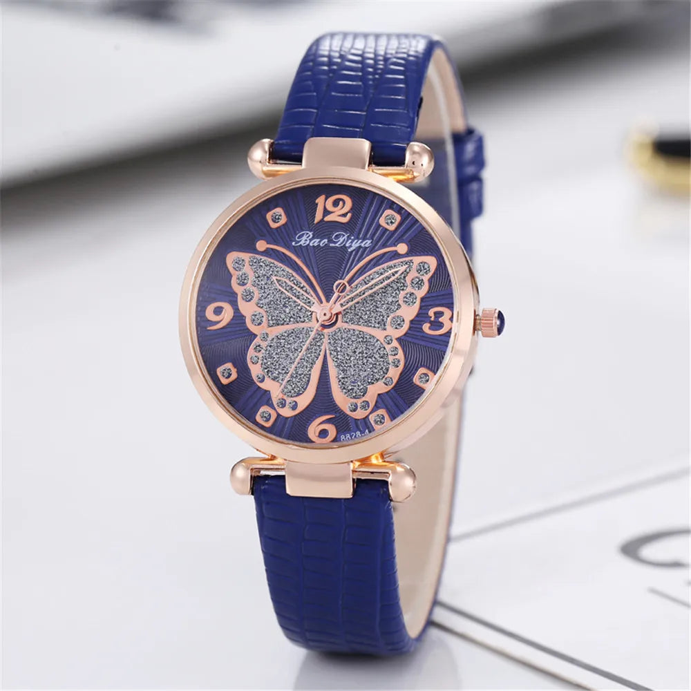 Butterfly Diamond Dial Design Women Quartz Watches Fashion Casual Ladies Wristwatches Simple Woman Leather Clock Montre Femme