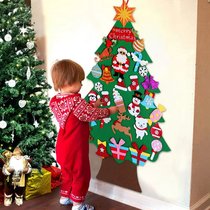 DIY Felt Christmas Tree Merry Christmas Decorations for Home 2024 New Year Xmas Tree Toddlers Busy Board Kids Montessori Toys