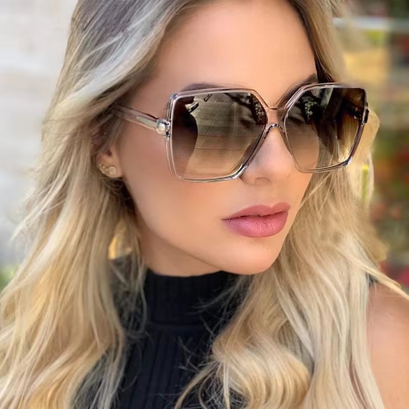 Fashion Classic Oversize Sunglasses Women Square Glasses Driving Outdoor Gradient Travel Mirror Sunglasses Plastic Frame Uv400