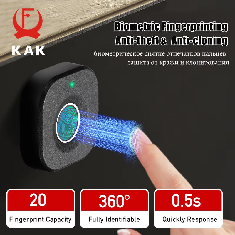 KAK Biometric Fingerprint Lock Black Keyless Cabinet Lock Smart Drawer Locks Anti-Theft Door Lock Long Standby Time Door Hardwar