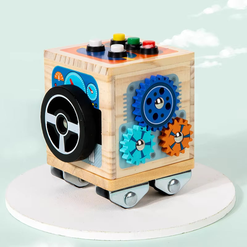 2024 New Design High-Quality Wooden Busy Bus Toy for Kids Montessori Promotes Imaginative Play for Kids Boy Tool Toy