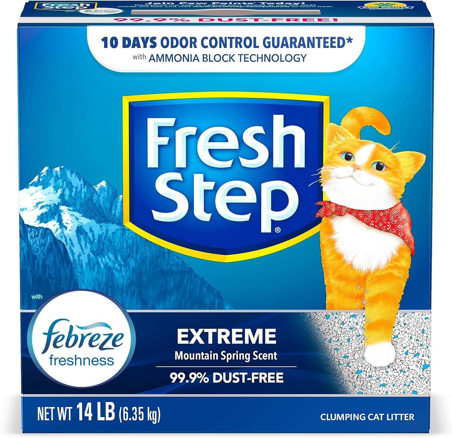 Extreme Clumping Litter with Febreze Freshness, Mountain Spring Scent Clumping Cat Litter with Guaranteed Odor Control, 14 Lb. Box