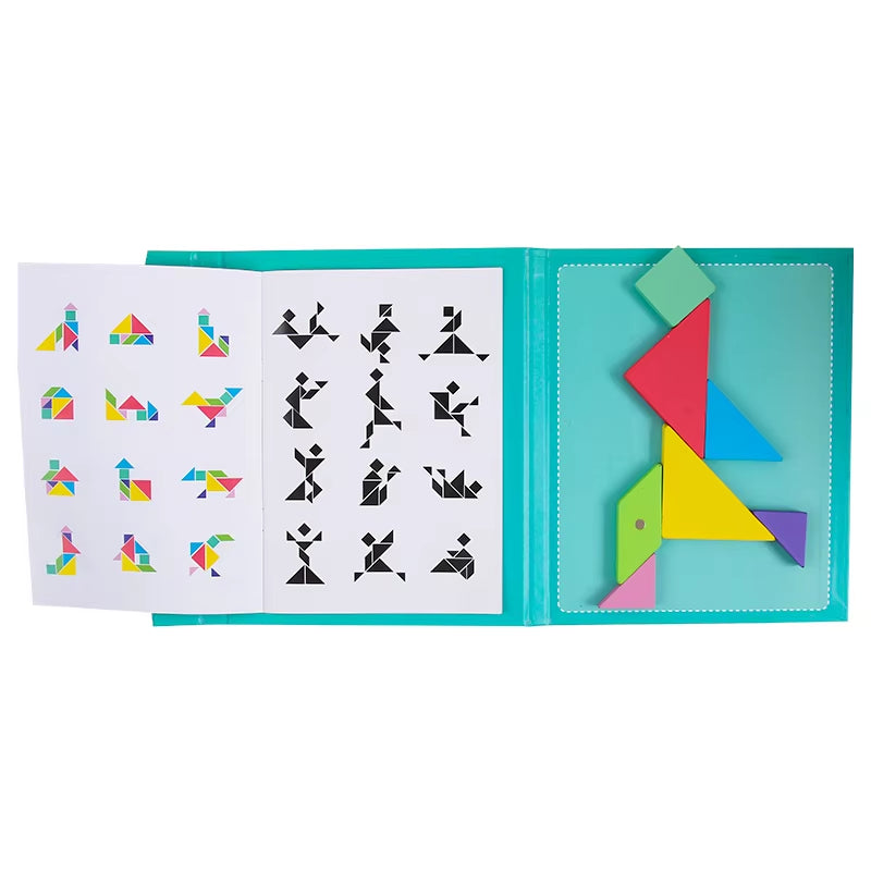 Hot Magnetic Jigsaw Puzzle 3D Geometric Shapes Tangram Board Kids Montessori Games for Children Educational Wooden Toys