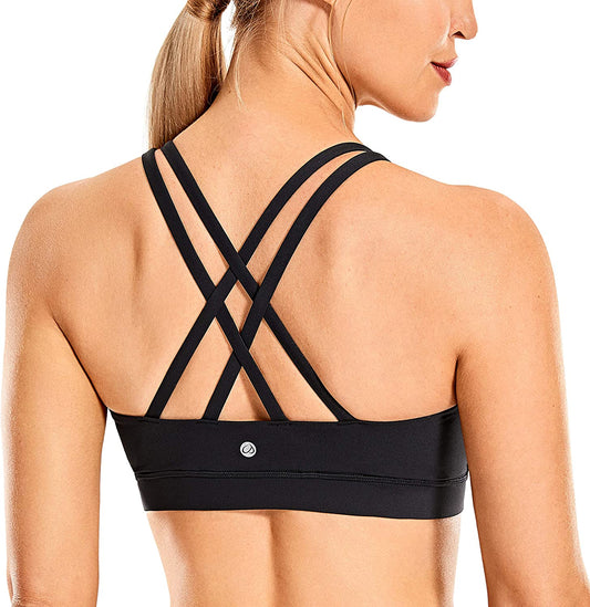 Women'S Strappy Sports Bras Fitness Workout Padded Yoga Bra Criss Cross Back