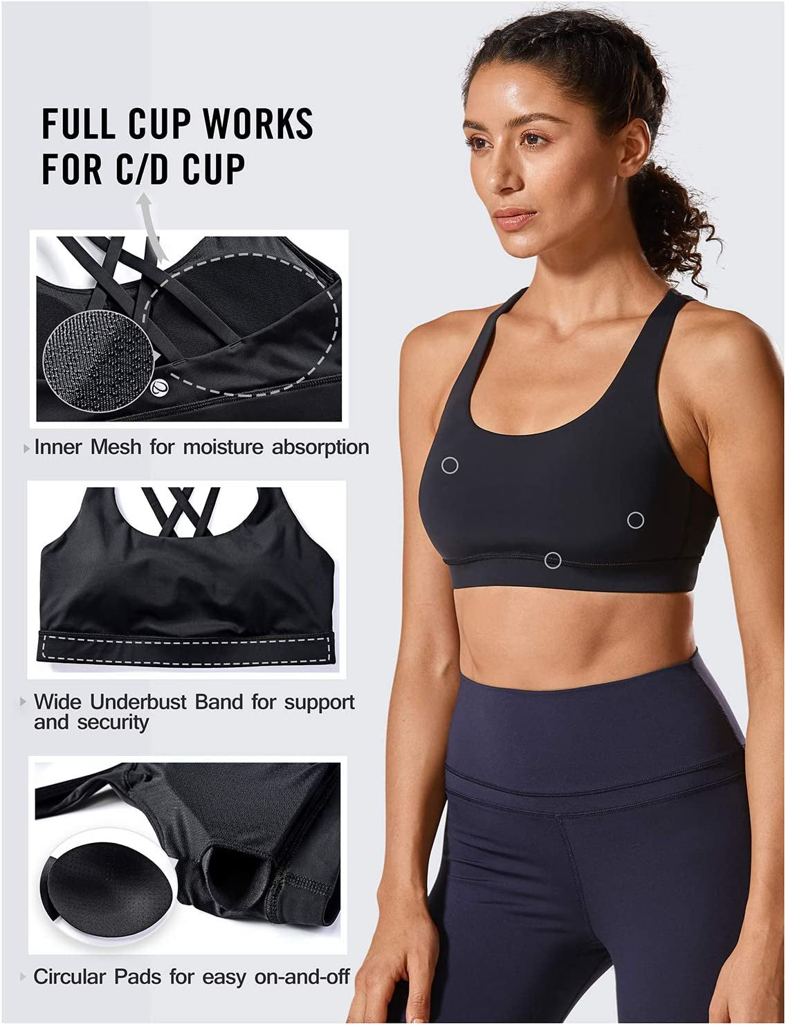 Women'S Strappy Sports Bras Fitness Workout Padded Yoga Bra Criss Cross Back