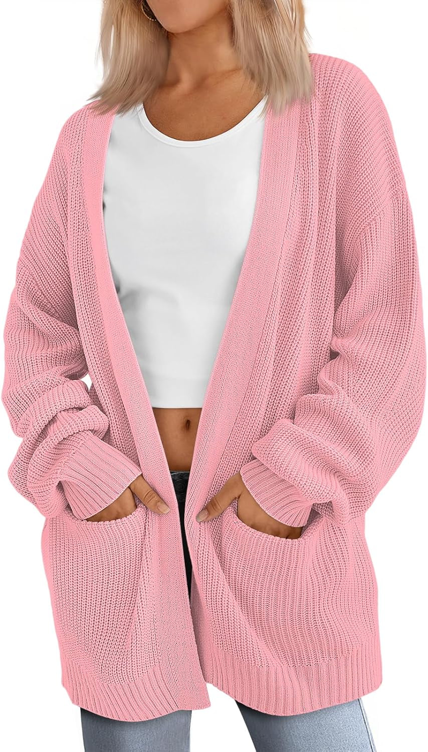 Womens Oversized Cardigans Soft Knit Cardigan Sweater with Pockets