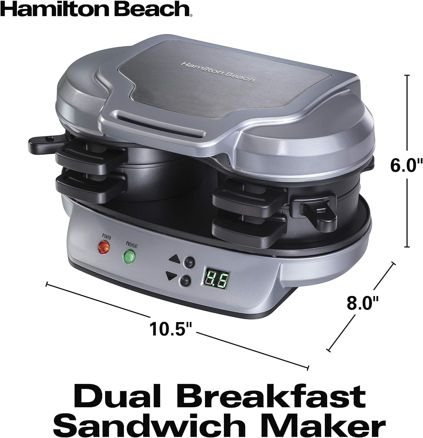 Dual Breakfast Sandwich Maker with Timer, Silver (25490A)