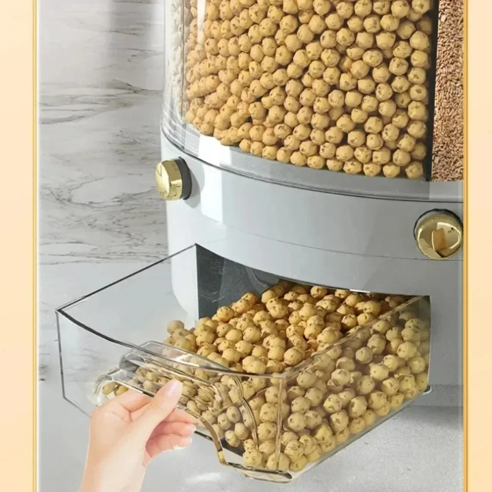 Kitchen Storage Box 360 Degree Rotating Rice Dispenser Sealed Dry Cereal Grain Bucket Dispenser Moisture-Proof Food Container