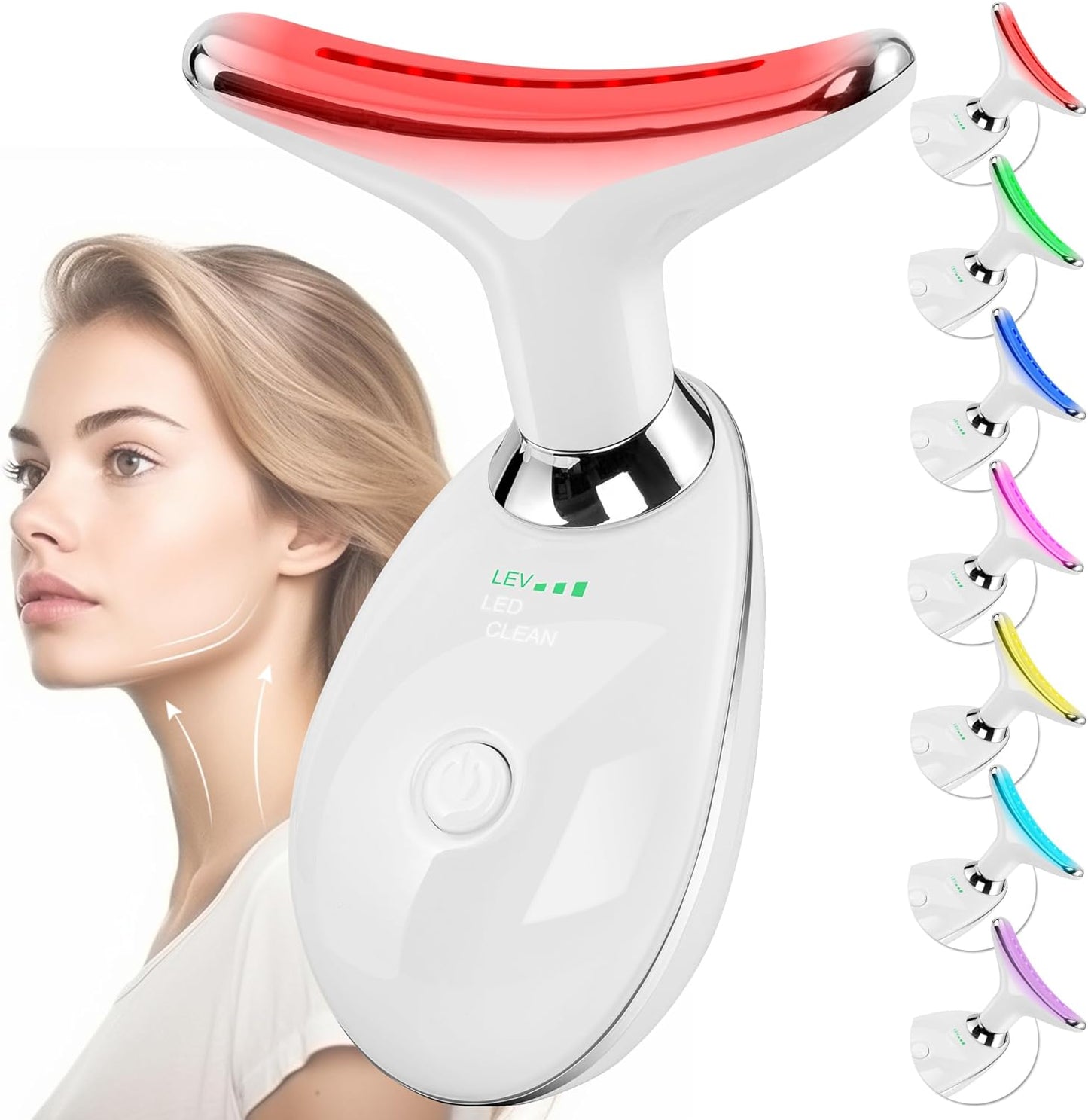 Facial Massager for Face and Neck, Face Culpting Wand with 7 Color, Red-Light-Therapy-For-Face and Neck Tool for Skin Care (White)