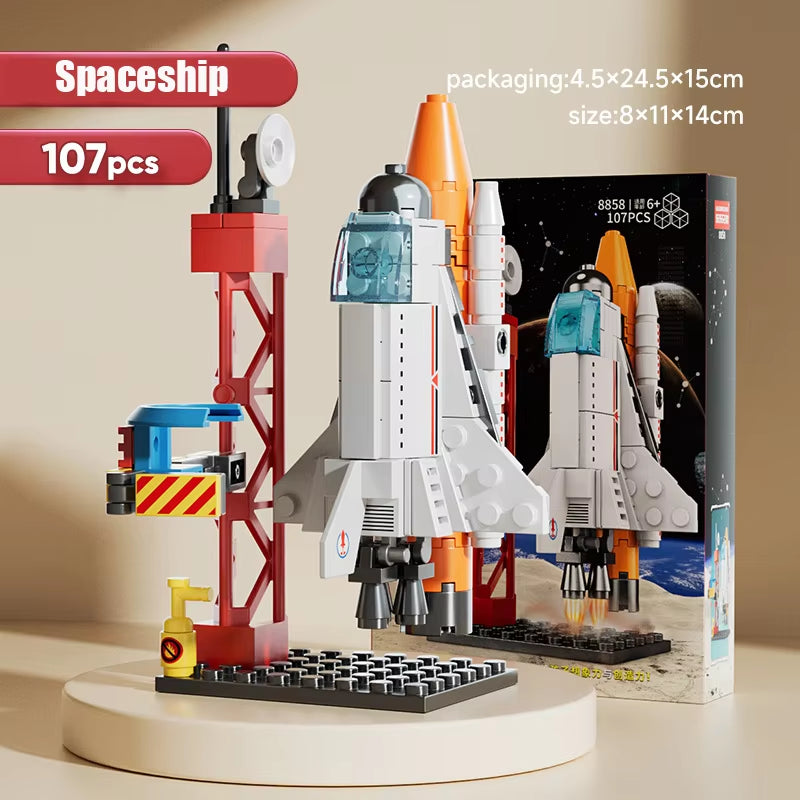 2024 Aerospace Building Block Kit Aviation Rocket Space Shuttle Spaceship Spacestation Satellite Astronaut Model Bricks Toy Gift