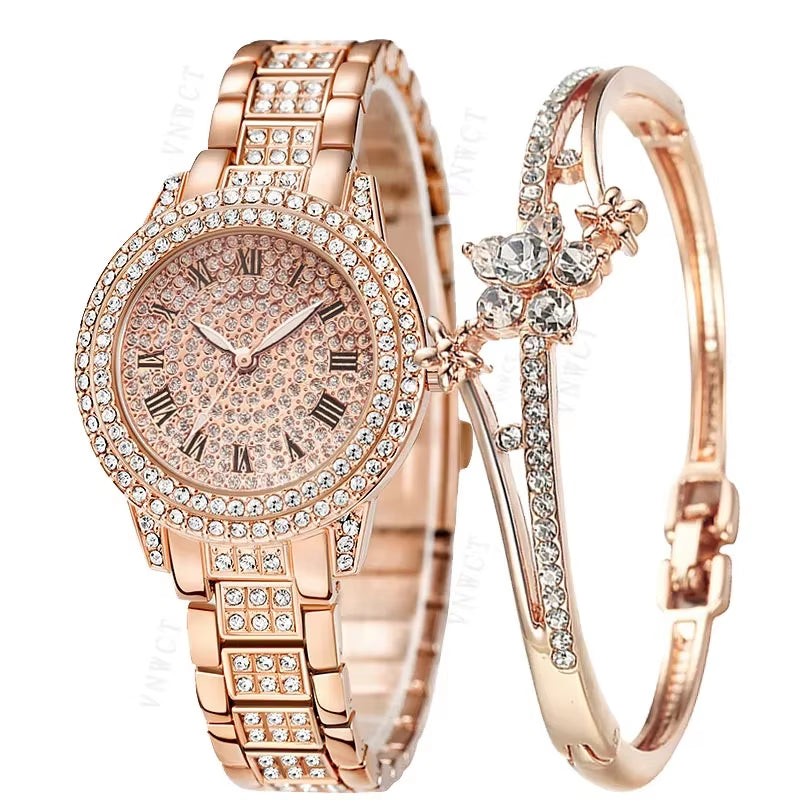 Hot Fashion Women Luxury Diamond Watches Bracelet Ladies Quartz Watch Rose Gold Womens Wristwatch Shiny Crystal Reloj Mujer