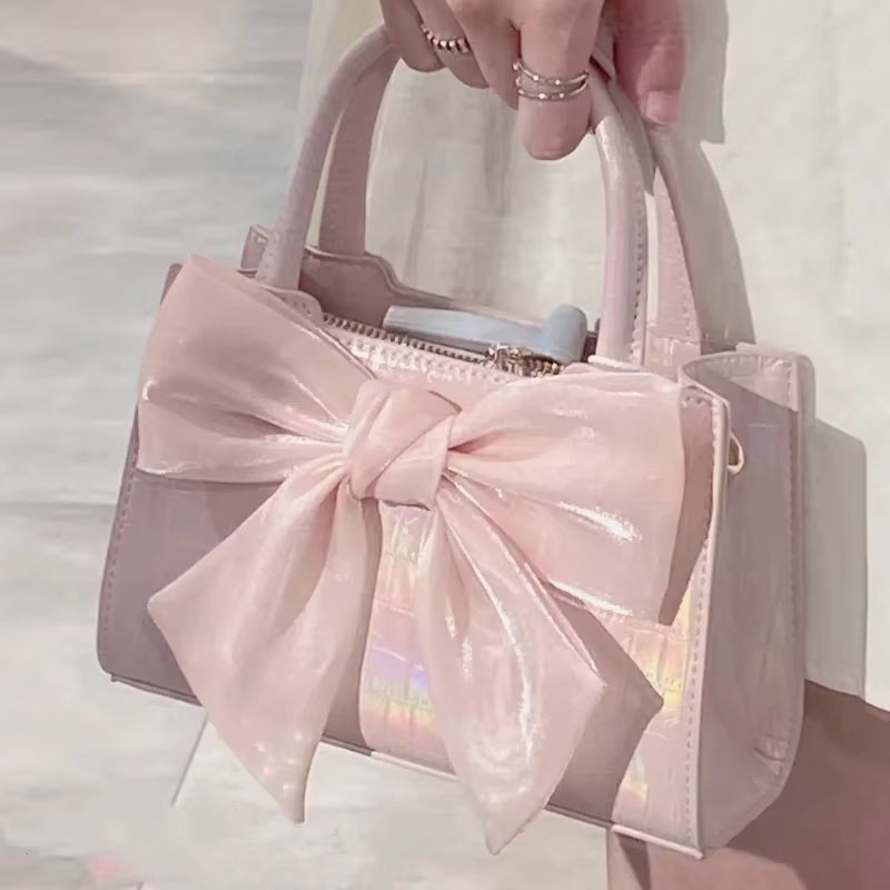 Fashion Women'S Clutch Purse Handbags Summer Pink Bowknot Female Underarm Bags Sweet Girl'S Small Square Shoulder Messenger Bag