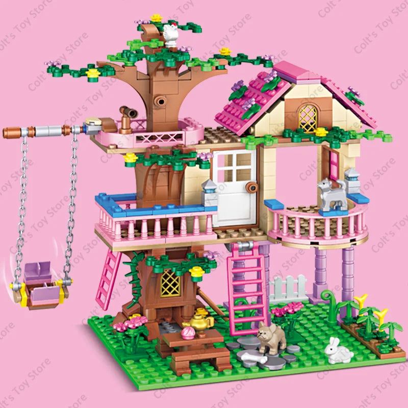 2024 Girls Friendship Tree House Villa Castle Building Blocks Classic Friends Girl'S Model Figures Toys for Kids Birthday Gift