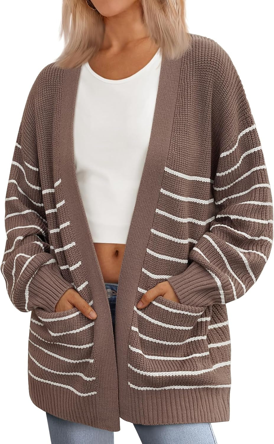 Womens Oversized Cardigans Soft Knit Cardigan Sweater with Pockets