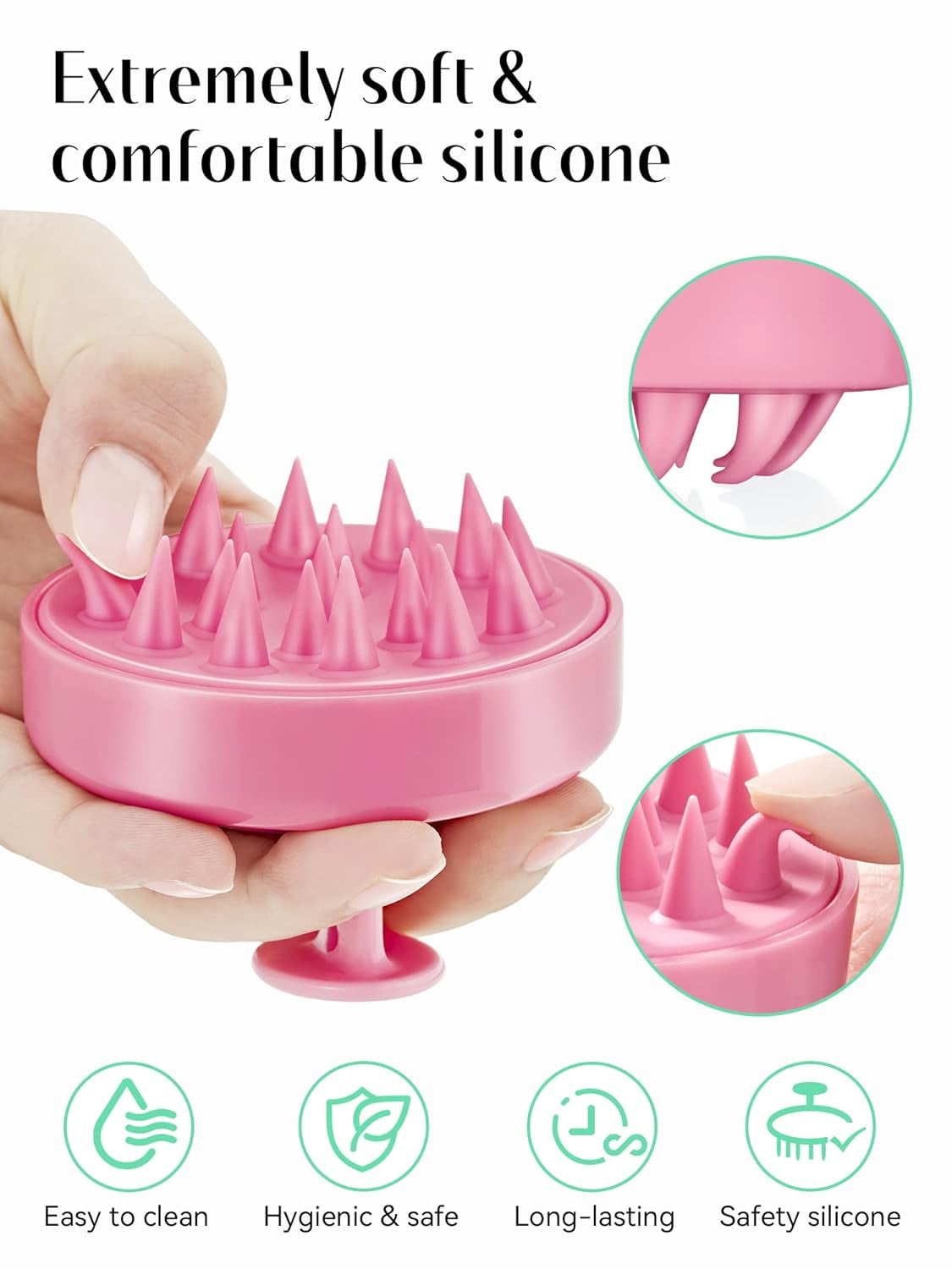 Scalp Massager Hair Growth, Scalp Scrubber with Soft Silicone Bristles for Hair Growth & Dandruff Removal, Hair Shampoo Brush for Scalp Exfoliator, Cherry Pink