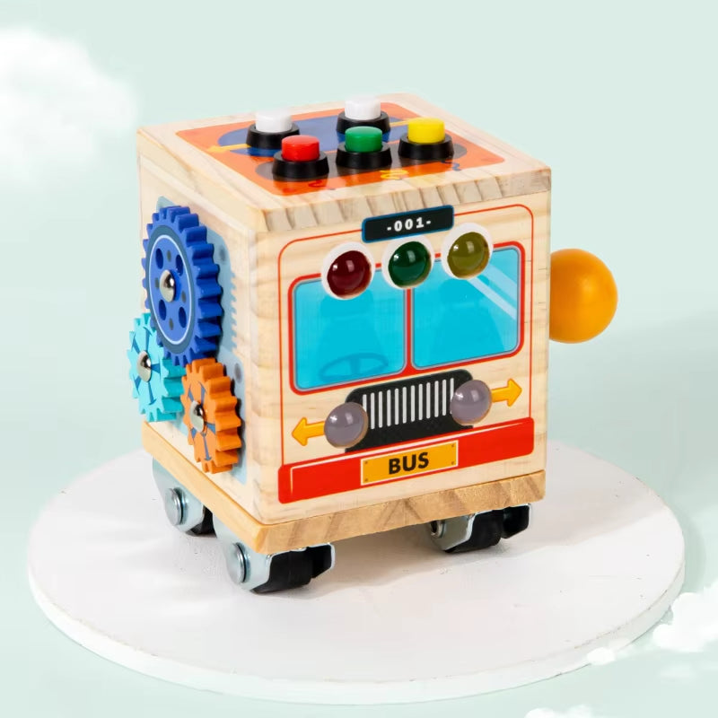 2024 New Design High-Quality Wooden Busy Bus Toy for Kids Montessori Promotes Imaginative Play for Kids Boy Tool Toy