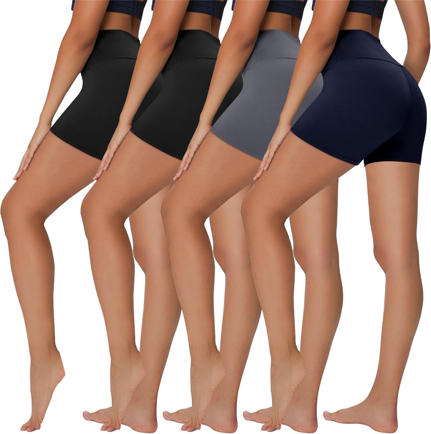 4 Pack Biker Shorts for Women - 5”/8” High Waist Tummy Control Summer Workout Shorts for Running Yoga Athletic