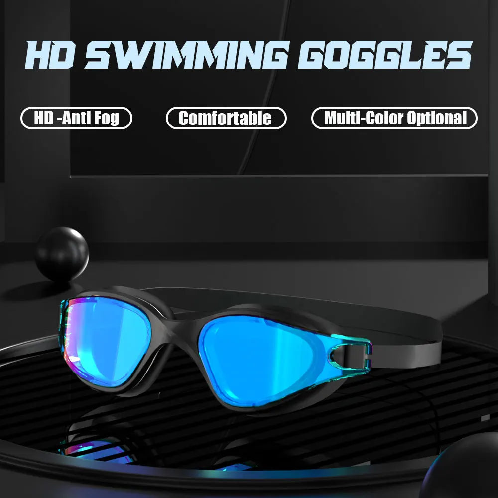 JSJM New Swimming Goggles HD Anti-Fog Professional Swimming Glasses Silicone Anti-Uv Adjustable Swimming Goggles Unisex Adults