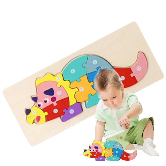 Dinosaur Wooden Puzzle Dinosaur Design Montessori Toys Adorable Funny Colorful Montessori & Stacking Toys for Preschool STEM