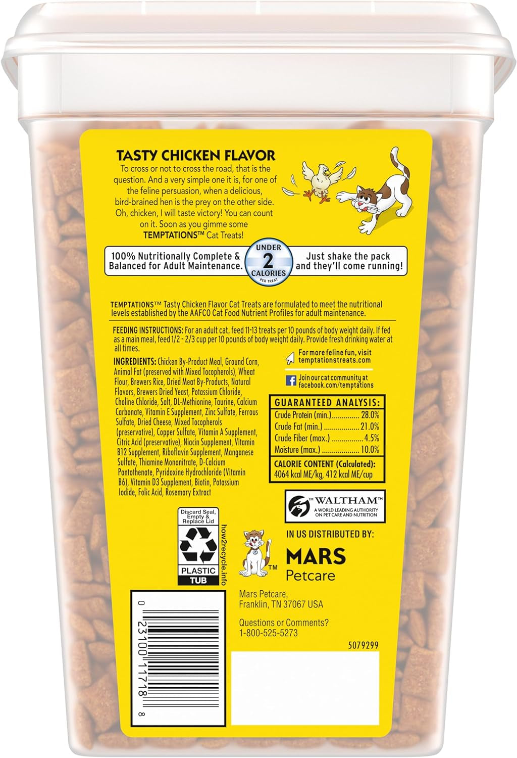 Classic Crunchy and Soft Cat Treats Tasty Chicken Flavor, 30 Oz. Tub