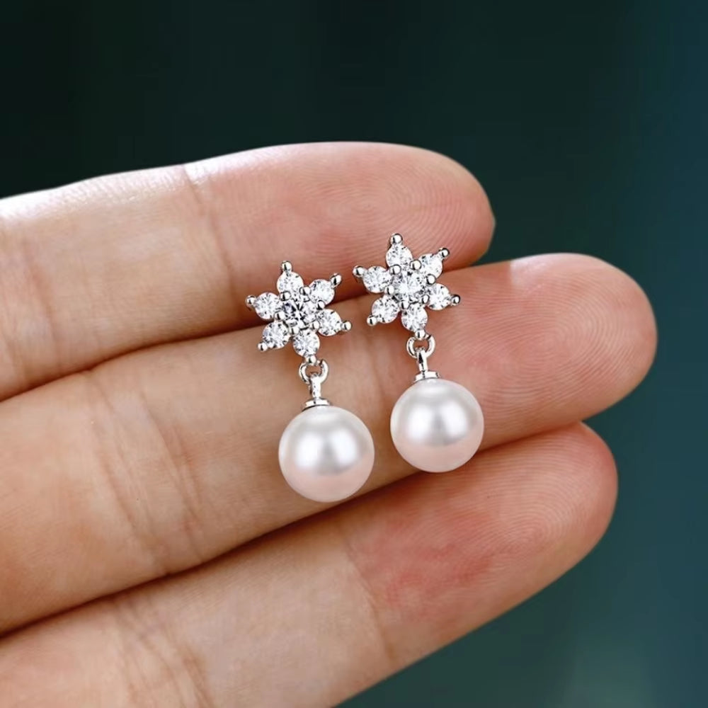 2024 New Women'S Fashion Snowflake Freshwater Pearl Earrings Bridal Wedding Star Earrings Engagement Party Gift Luxury Jewelry