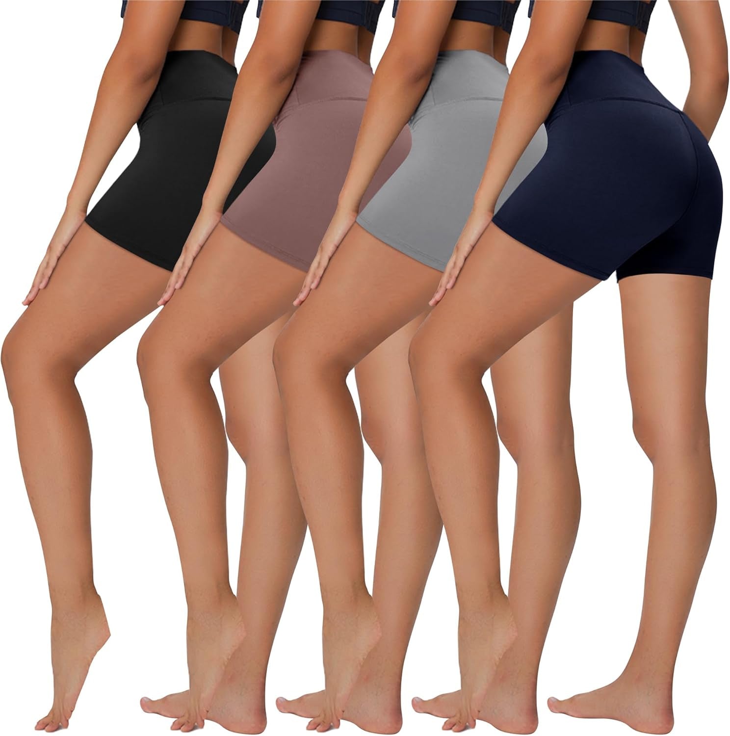 4 Pack Biker Shorts for Women - 5”/8” High Waist Tummy Control Summer Workout Shorts for Running Yoga Athletic