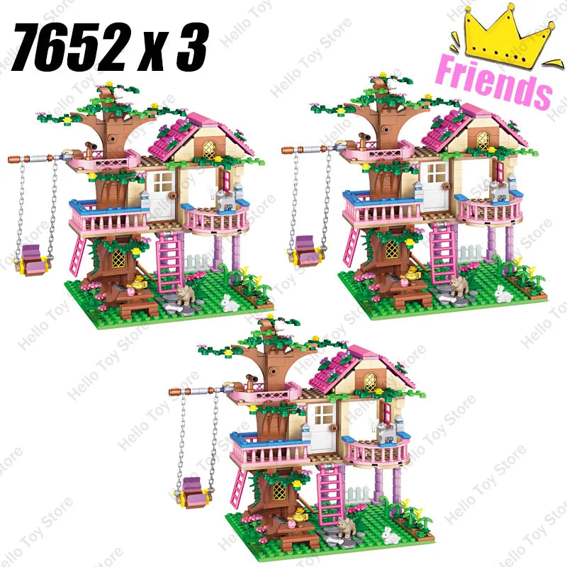 2024 Girls Friendship Tree House Villa Castle Building Blocks Classic Friends Girl'S Model Figures Toys for Kids Birthday Gift