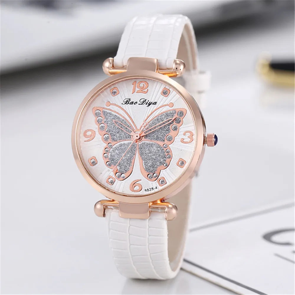 Butterfly Diamond Dial Design Women Quartz Watches Fashion Casual Ladies Wristwatches Simple Woman Leather Clock Montre Femme