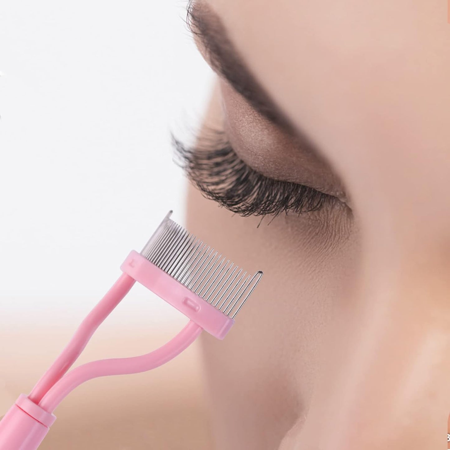 Eyelash Comb Separator  Eyelash Mascara Brush and Comb Lash Separator with Comb Cover Arc Designed Cosmetic Brushes Tool Pink (1PCS)