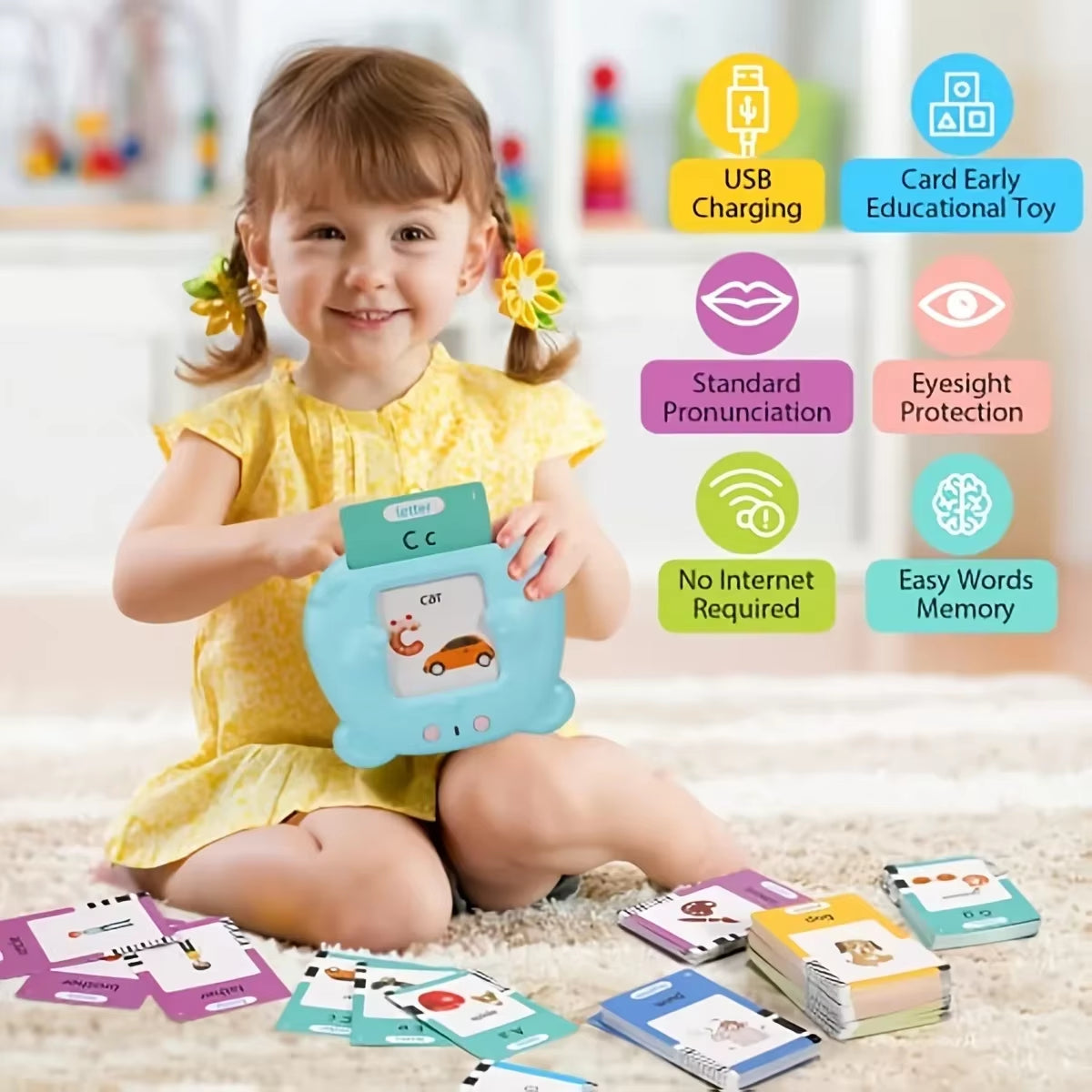 Talking Flash Cards Learning Machine for Kid Early Educational Language Electronic Audio Book Learn English Words Toys 2024