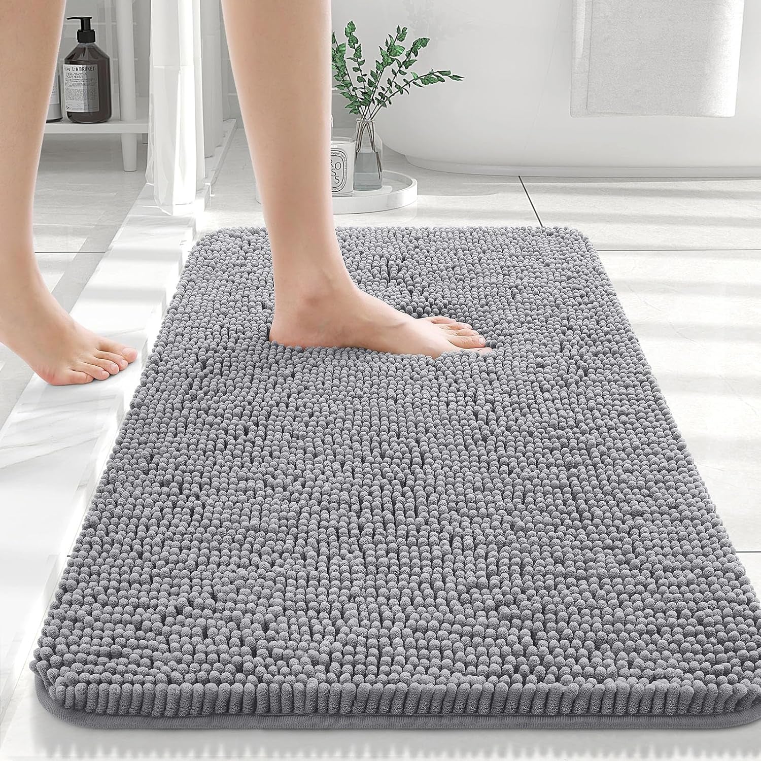 Bathroom Rugs 30X20, Extra Soft Absorbent Chenille Bath Rugs, Non-Slip, Dry Quickly, Machine Washable, Bath Mats for Bathroom Floor, Tub and Shower, Grey